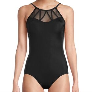 Suddenly Slim Anais Swimsuit Women Size S Black Mesh One Piece Halter Pull On.